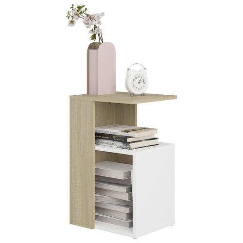 Sidebord 36x30x56 cm spånplade hvid og sonoma-eg