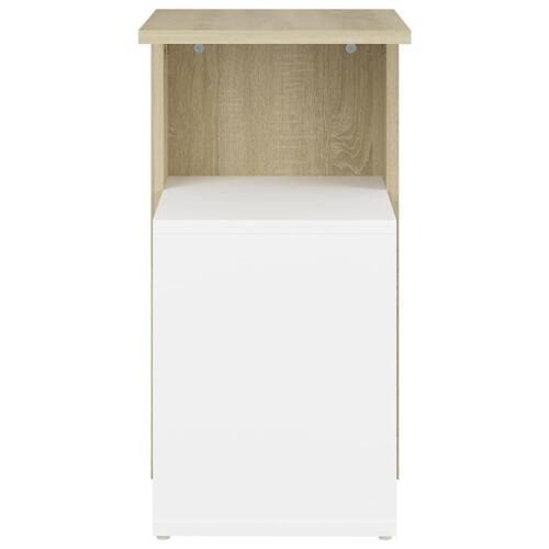 Sidebord 36x30x56 cm spånplade hvid og sonoma-eg
