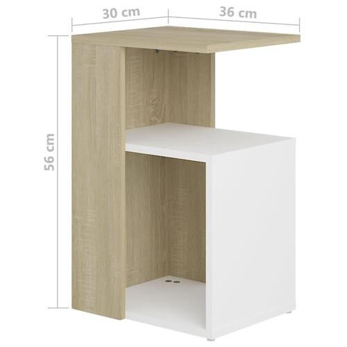 Sidebord 36x30x56 cm spånplade hvid og sonoma-eg