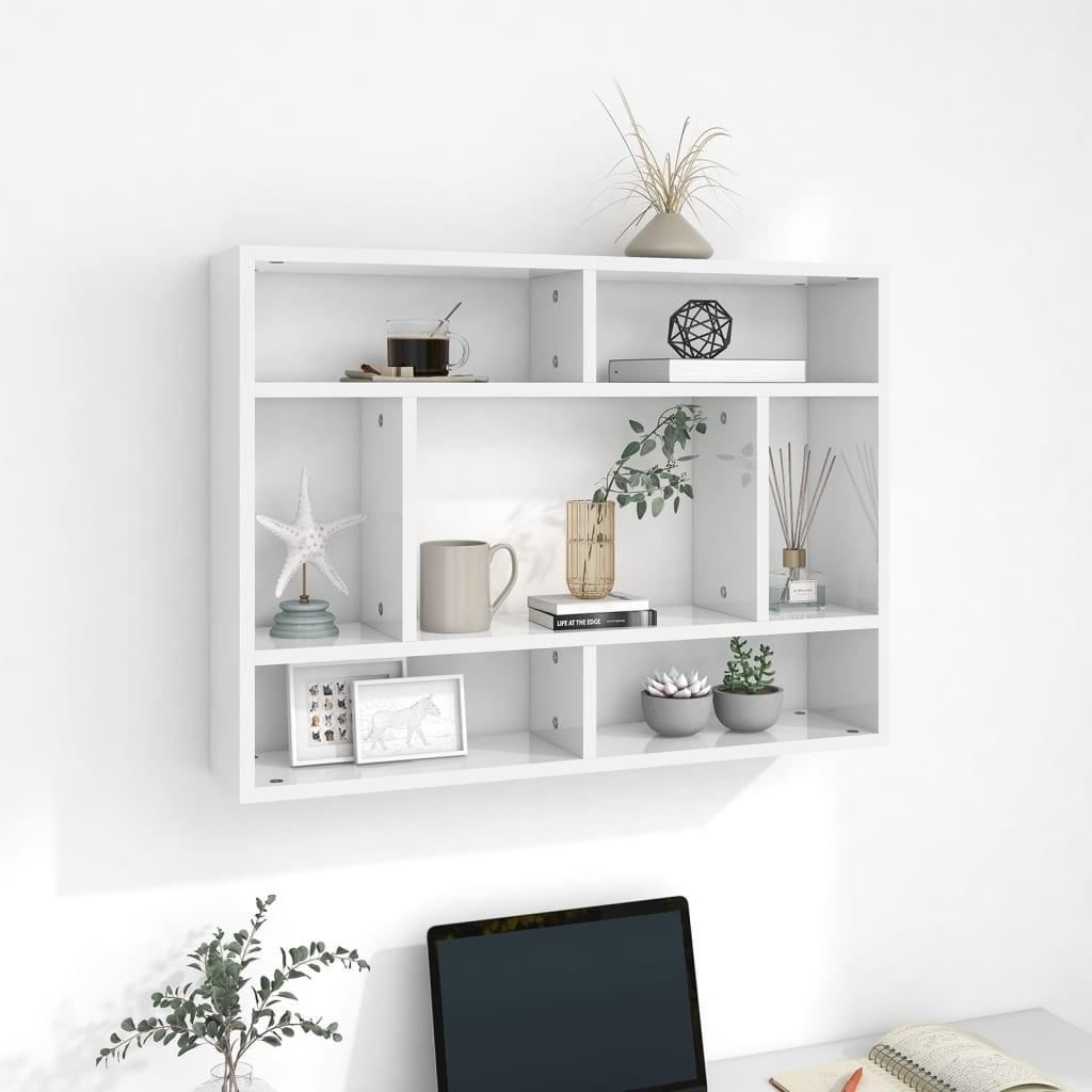 Væghylde 75x16x55 cm konstrueret træ hvid højglans
