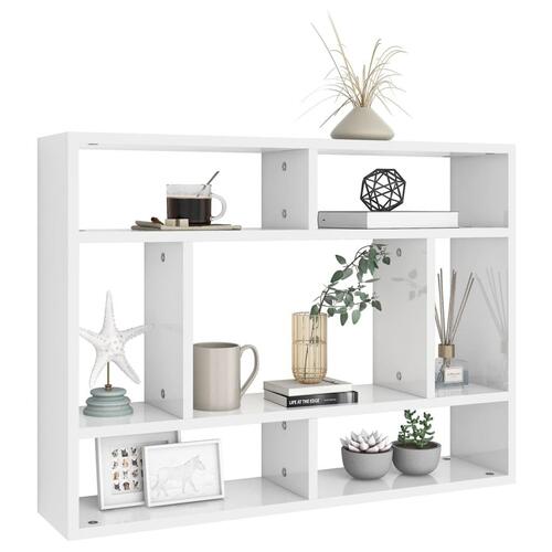 Væghylde 75x16x55 cm konstrueret træ hvid højglans