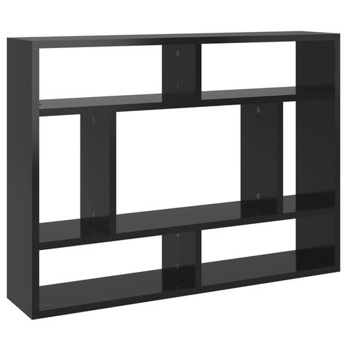 Væghylde 75x16x55 cm konstrueret træ sort højglans