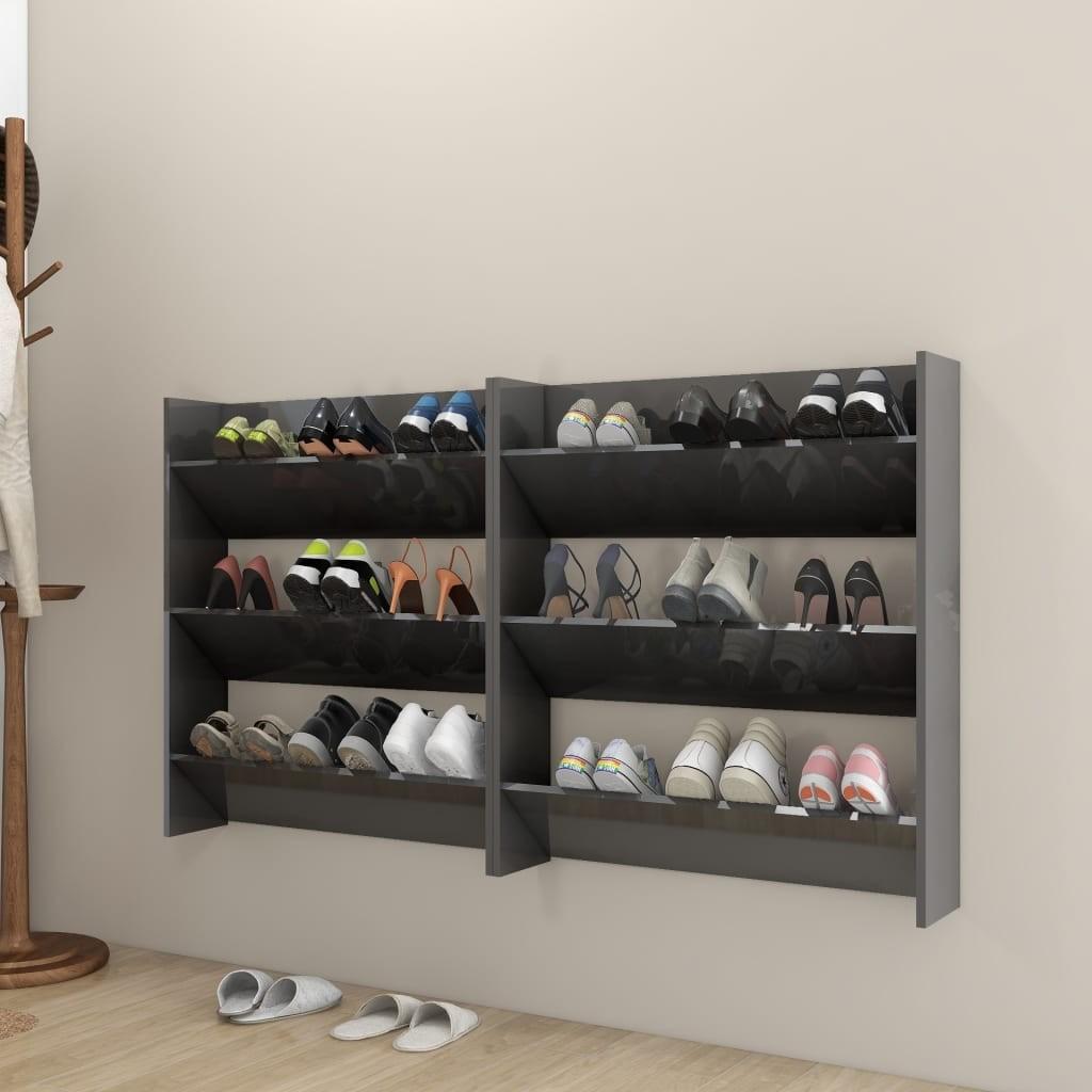 Væghængte skoskabe 2 stk. 80x18x90 cm spånplade grå højglans