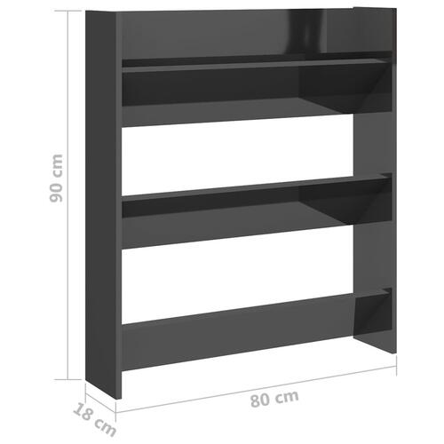 Væghængte skoskabe 2 stk. 80x18x90 cm spånplade grå højglans
