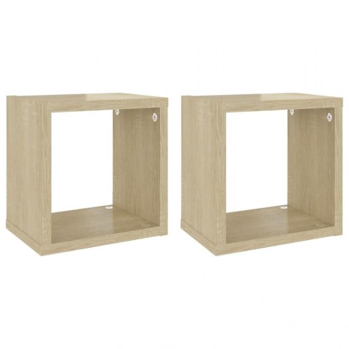 Væghylder 2 stk. 22x15x22 cm kubeformet sonoma-eg