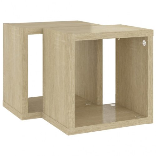 Væghylder 2 stk. 22x15x22 cm kubeformet sonoma-eg