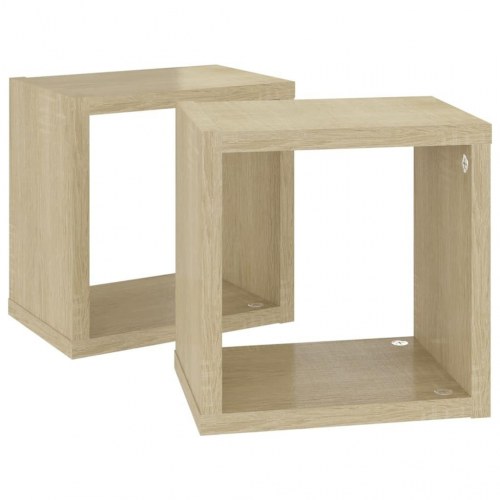 Væghylder 2 stk. 22x15x22 cm kubeformet sonoma-eg