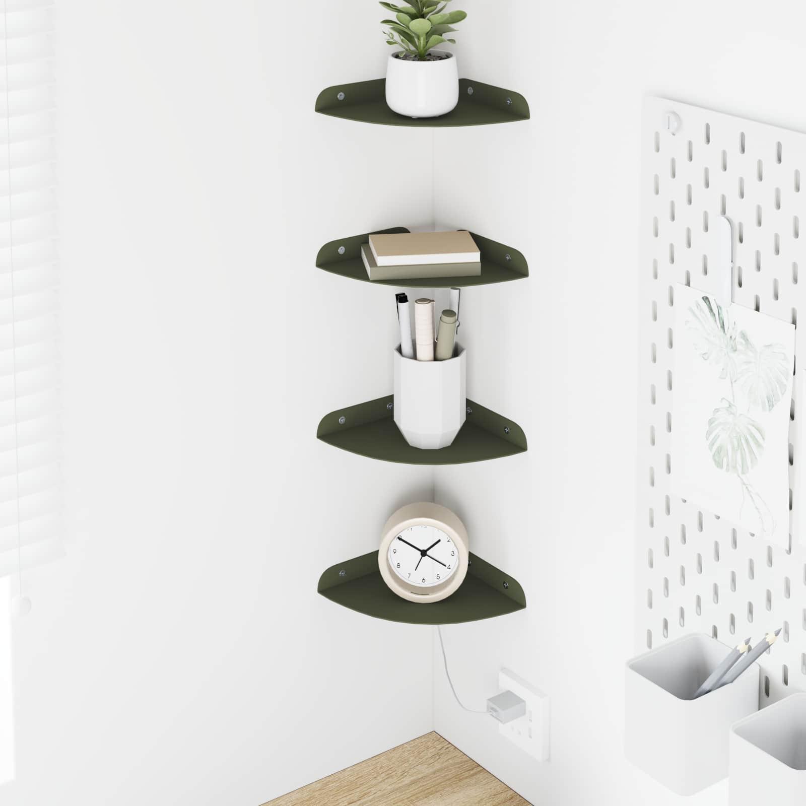 Svævende hylde med hylde 4 stk Oliven grøn 15 x 15 x 2 cm billede