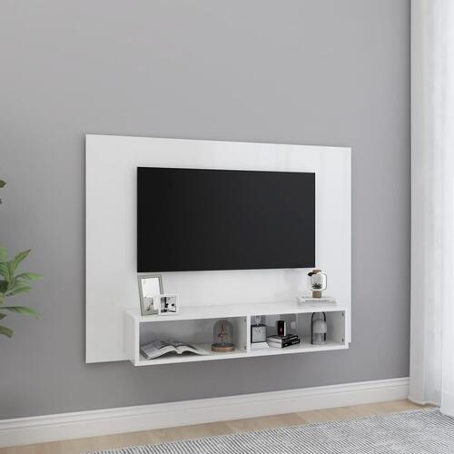 Væghængt tv-skab 120x23,5x90 cm konstrueret træ hvid højglans