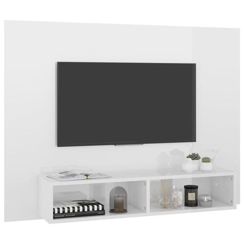 Væghængt tv-skab 120x23,5x90 cm konstrueret træ hvid højglans