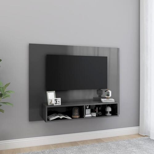 Væghængt tv-skab 120x23,5x90 cm konstrueret træ grå højglans