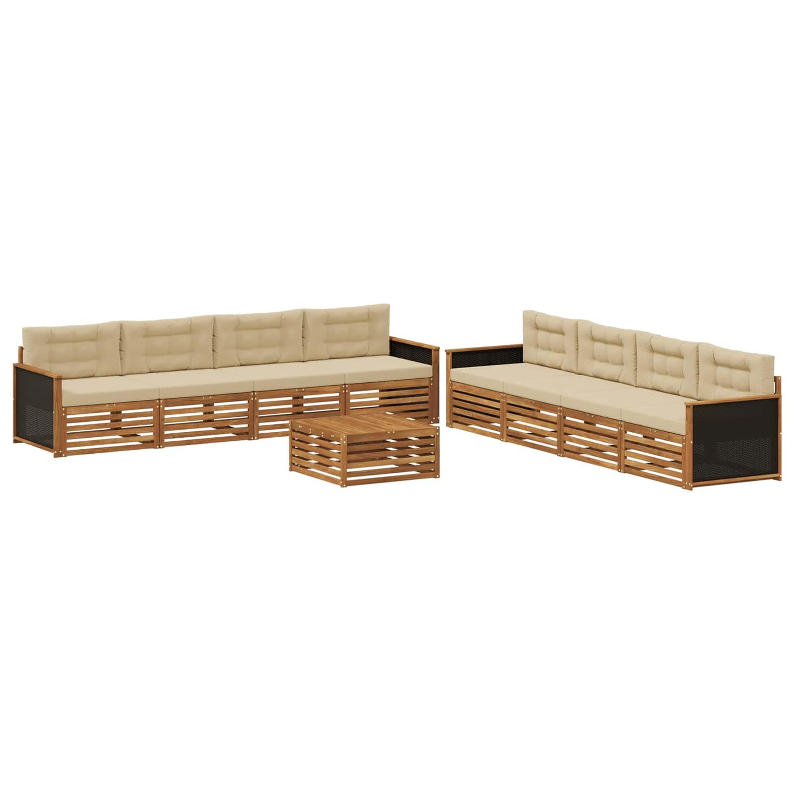 Udendørs sofagruppe i akacietræ - 9 dele, naturlig/beige polyester