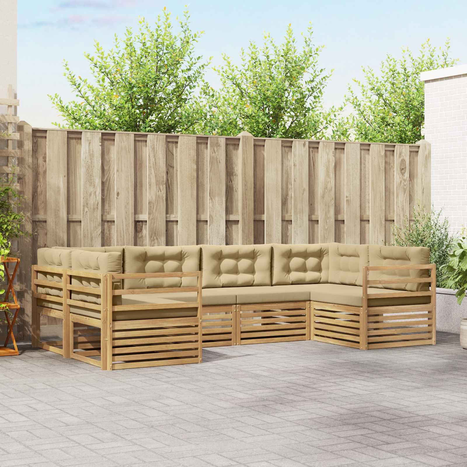 Udendørs sofagruppe med pude 6 stk Hvid og Beige Polyester billede