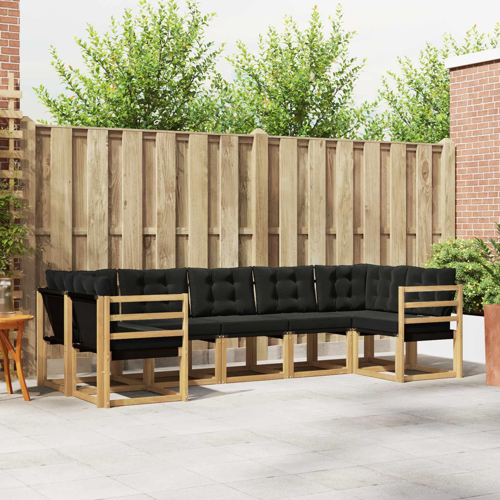 Udendørs sofagruppe i akacietræ med sorte puder - 7 dele, hvid/sort