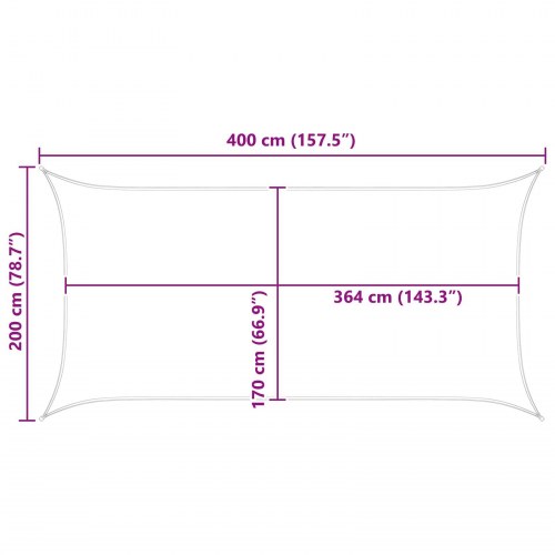 Solsejl 4 × 2 m - blå/hvid stribet, polyester oxford