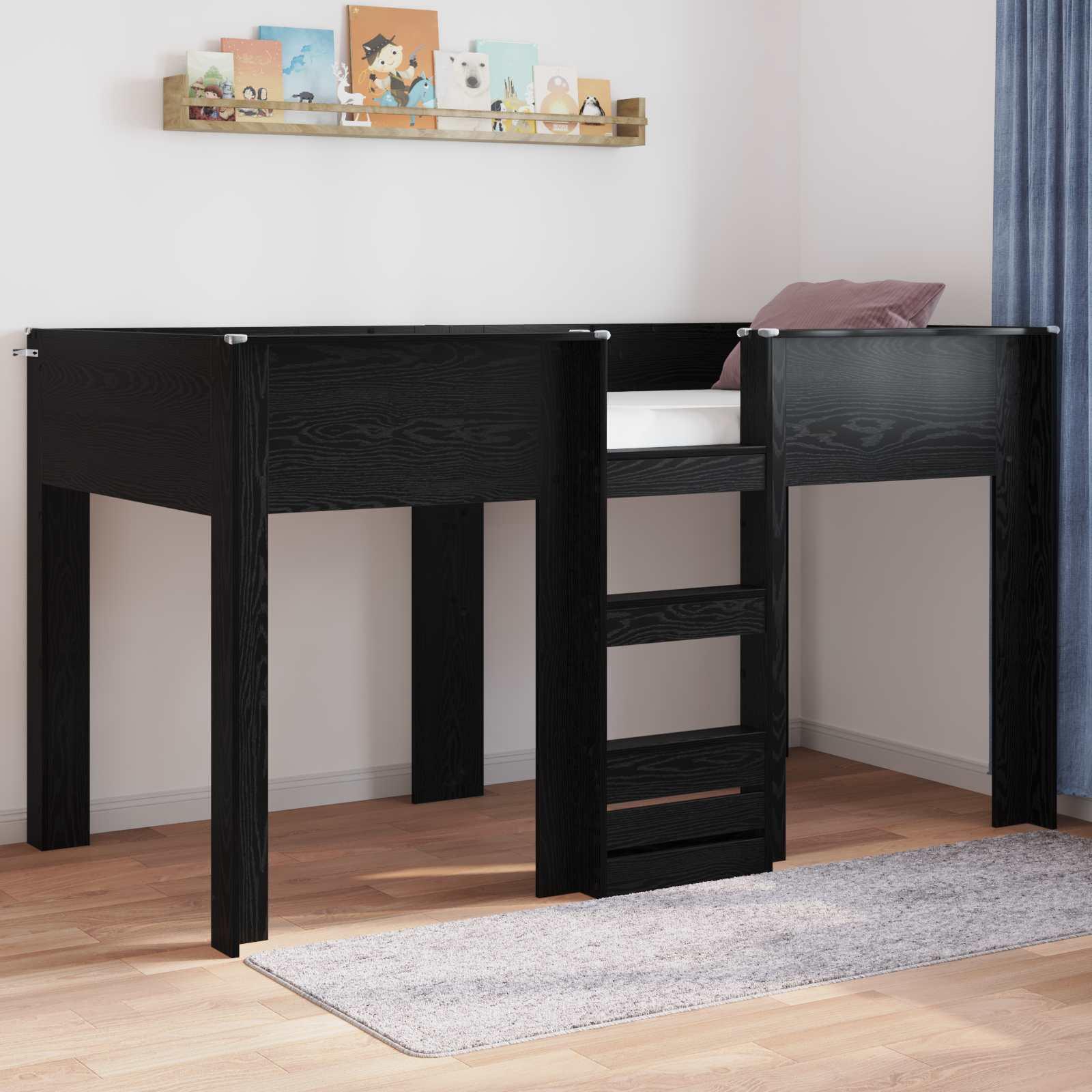 Køjeseng til Børn Sort eg 80 x 200 cm Konstrueret træ billede