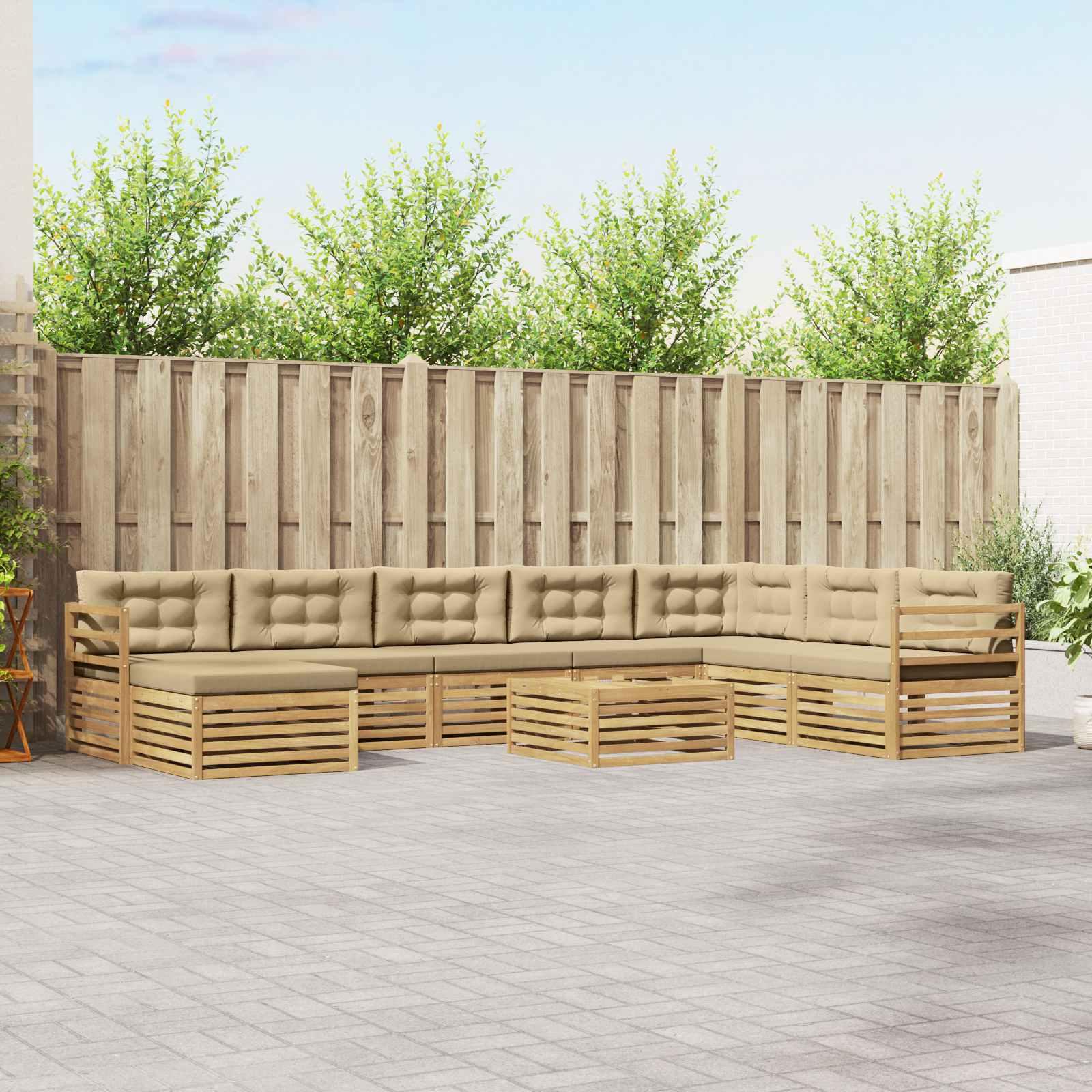 Udendørs sofagruppe med pude 9 stk Hvid og Beige Polyester billede