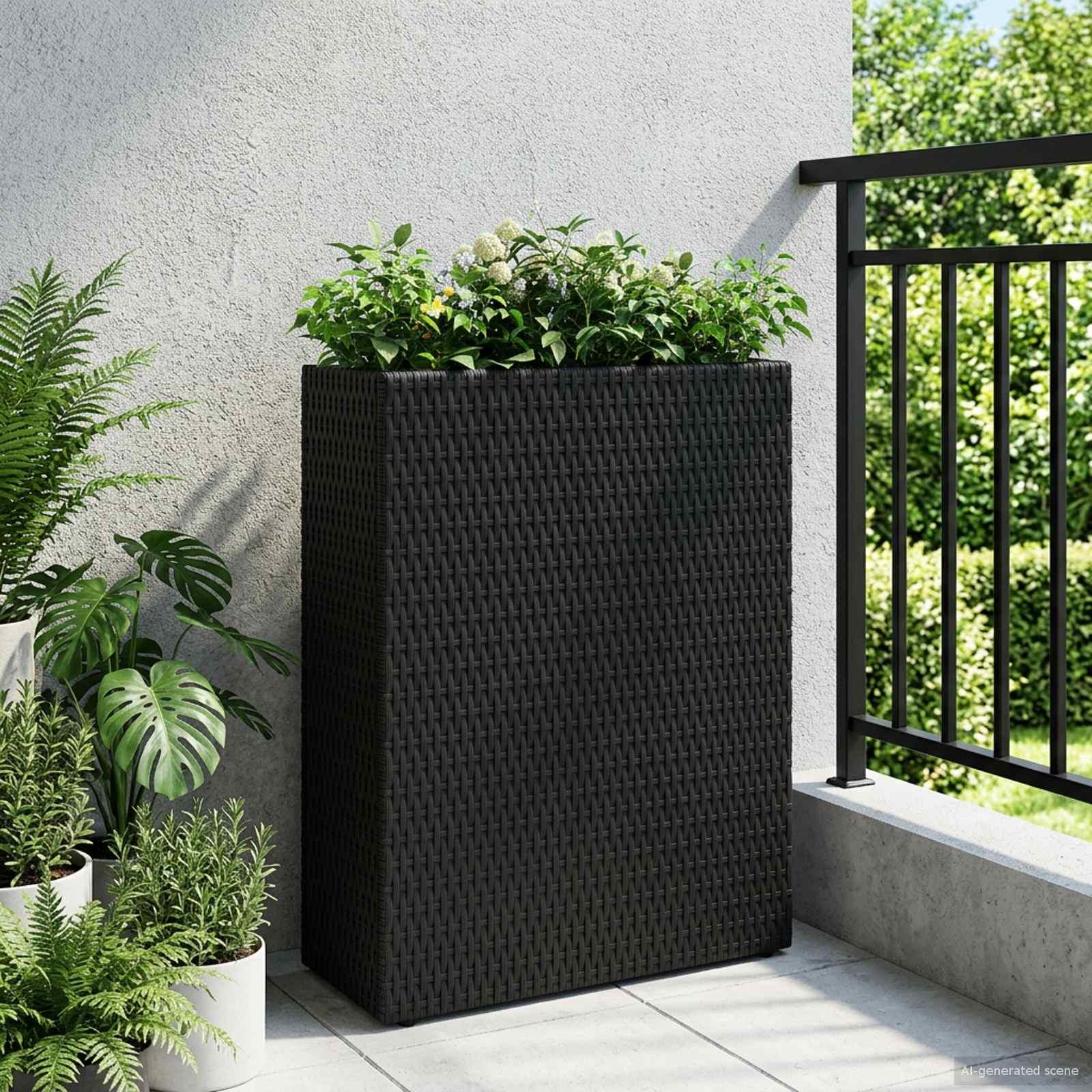 Høj Plantekrukke Sort 55 x 22 x 70 cm polyrattan billede