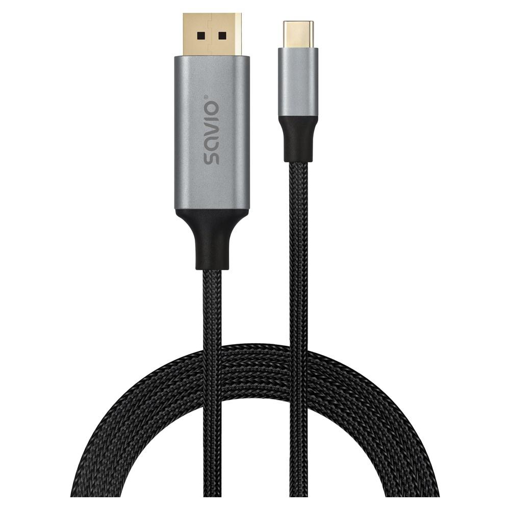 Savio CL-208 USB-C til DisplayPort kabel 2 m - USB 3.2 Gen 1, sort/grå billede