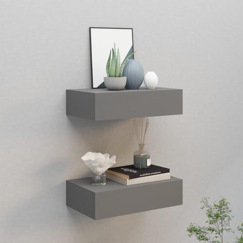 Væghylder med skuffer 2 stk. 40x23,5x10 cm MDF grå