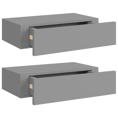Væghylder med skuffer 2 stk. 40x23,5x10 cm MDF grå