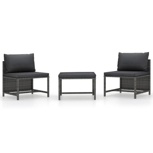 Havesofasæt 3 dele med hynder polyrattan grå