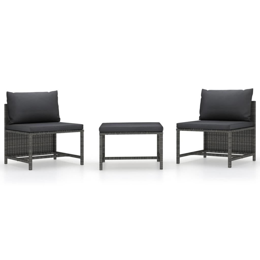 Havesofasæt 3 dele med hynder polyrattan grå