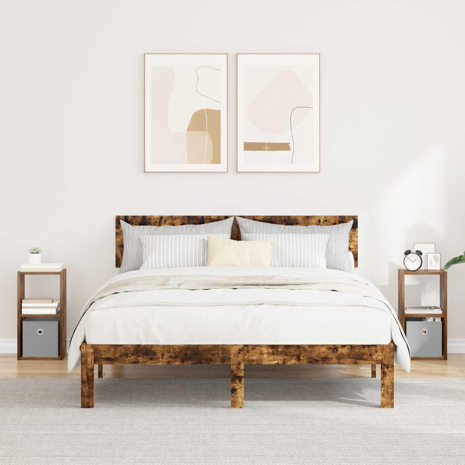 Sengeborde 2 stk i røget eg - 25,5 × 22 × 49,5 cm, konstrueret træ