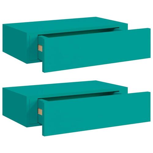 Væghængte hylder med skuffe 2 stk. 40x23,5x10 cm MDF blå