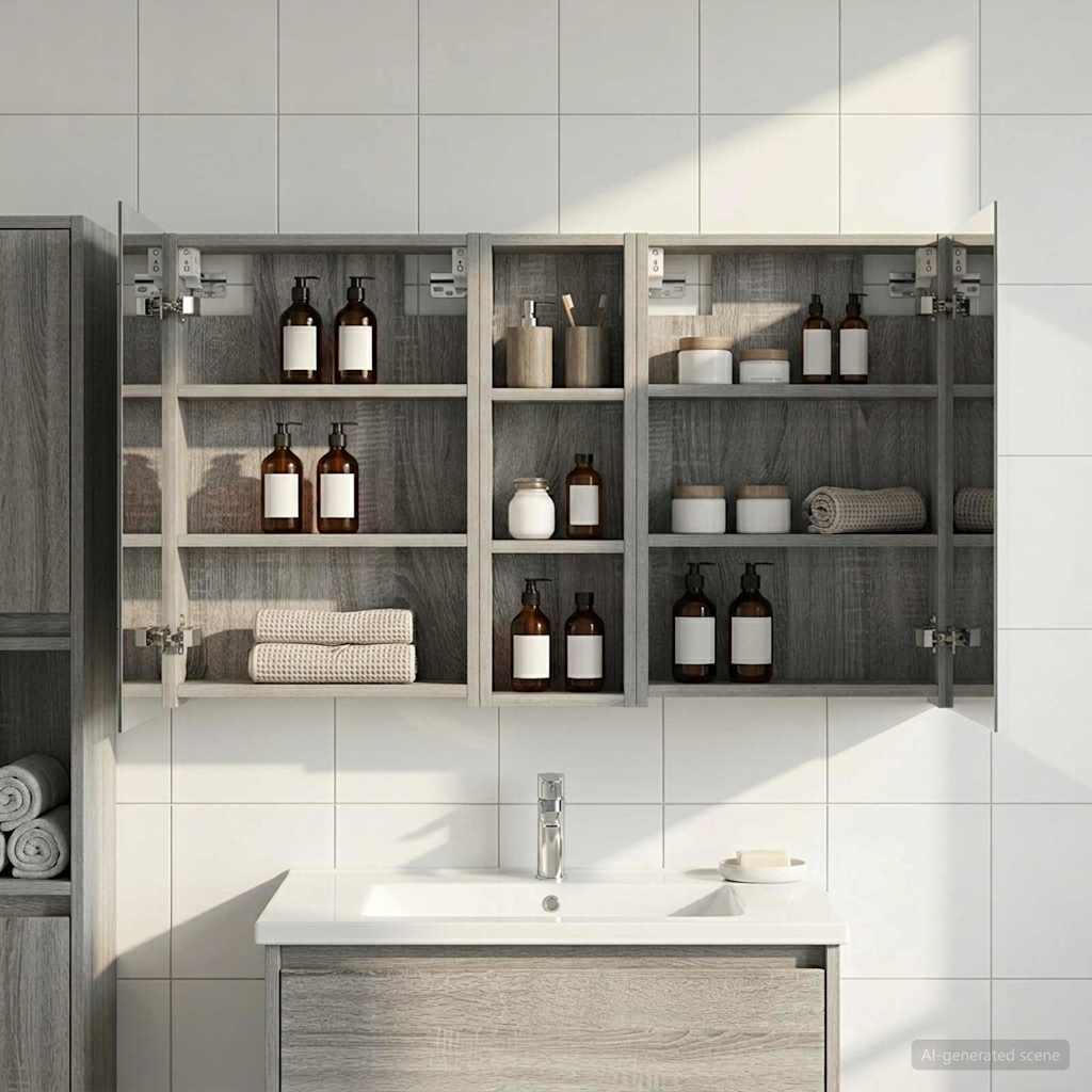 Badeværelsesskabsæt 3 stk 100 x 10,5 x 60,5 cm Konstrueret træ billede
