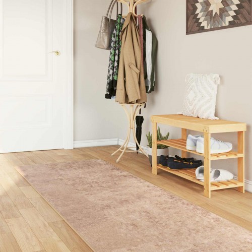 Løber tæppe 80 × 300 cm - sandfarvet polyester velour med skridsikker PVC-bagside