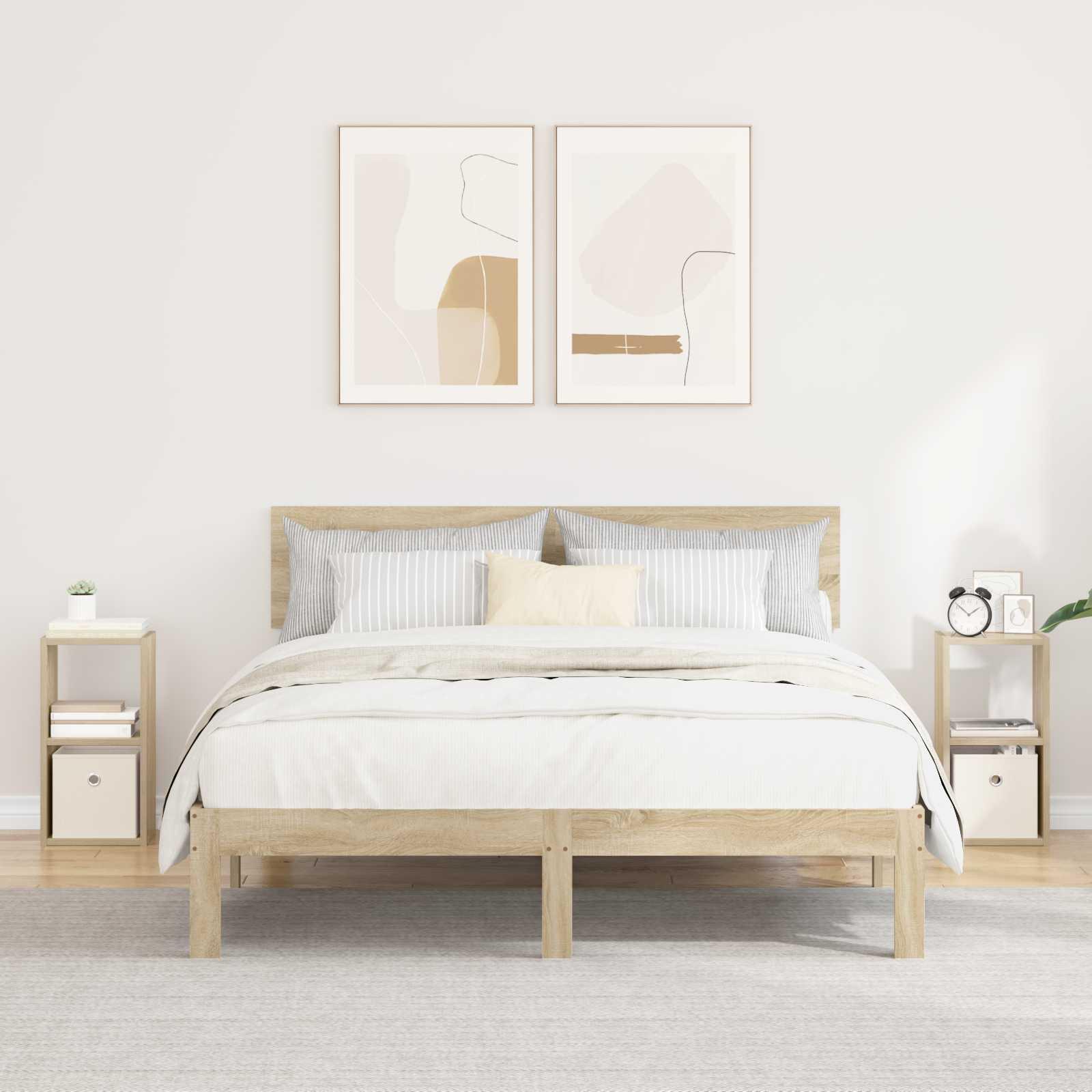 Sengeborde 2 stk - sonoma eg, 25,5 × 22 × 49,5 cm, konstrueret træ