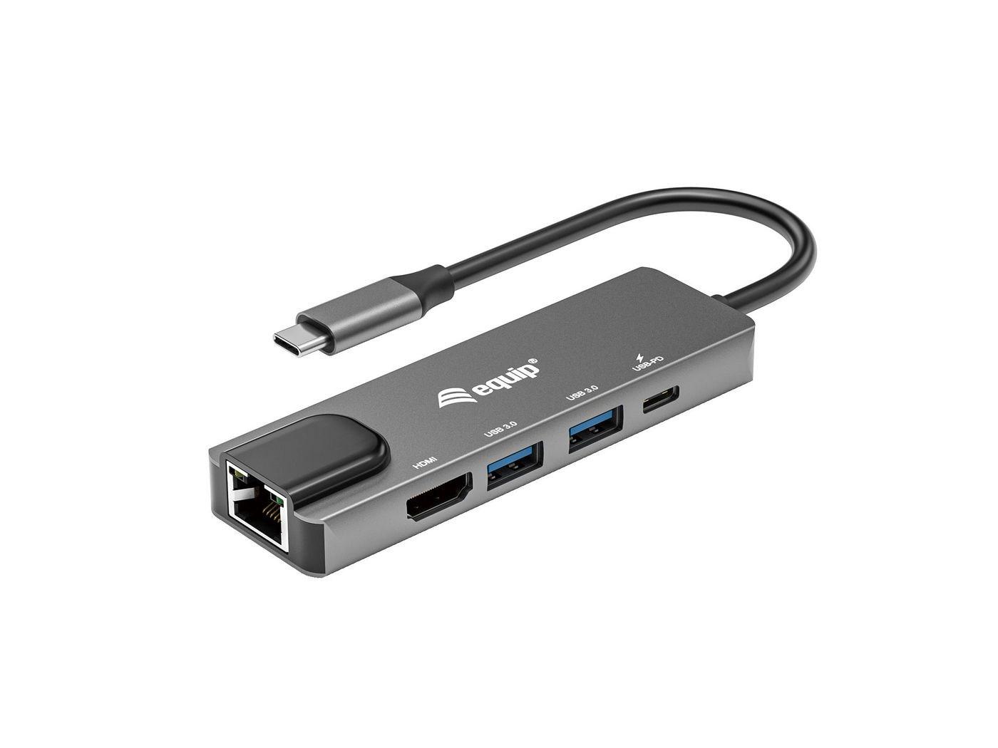 Equip USB-C 5-i-1 dockinghub - HDMI, 2x USB-A, Gigabit Ethernet, USB-C PD 100 W - 0,25 m billede