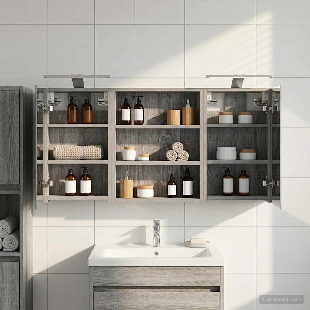 Badeværelsesskabsæt 3 stk 100 x 10,5 x 50 cm Konstrueret træ billede