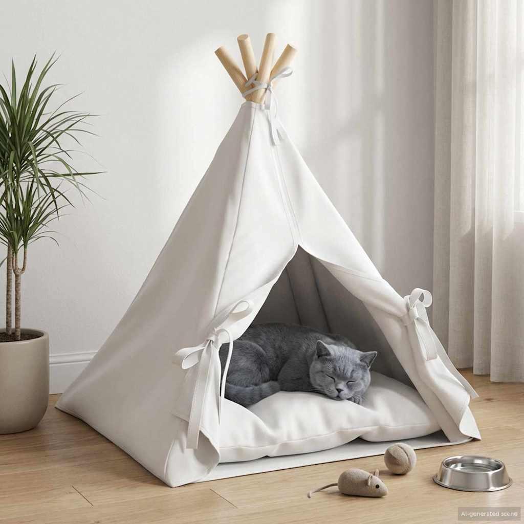 Kæledyrstepee med pude Hvid 50 x 50 x 60 cm Polyester billede