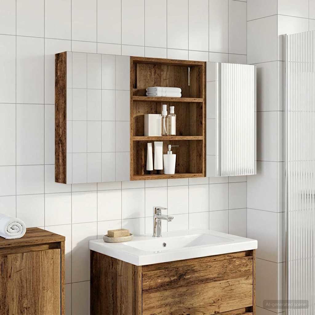 Badeværelsesskabsæt 3 stk 100 x 10,5 x 50 cm Konstrueret træ billede