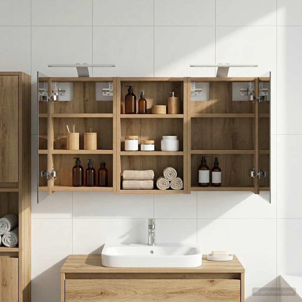 Badeværelsesskabsæt 3 stk 90 x 10,5 x 50 cm Konstrueret træ billede