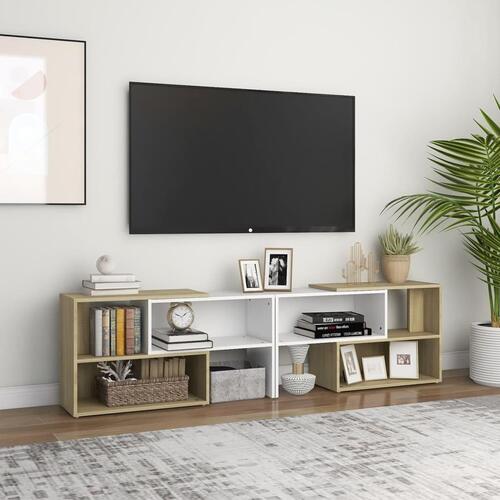 Tv-skab 149x30x52 cm konstrueret træ hvid og sonoma-eg