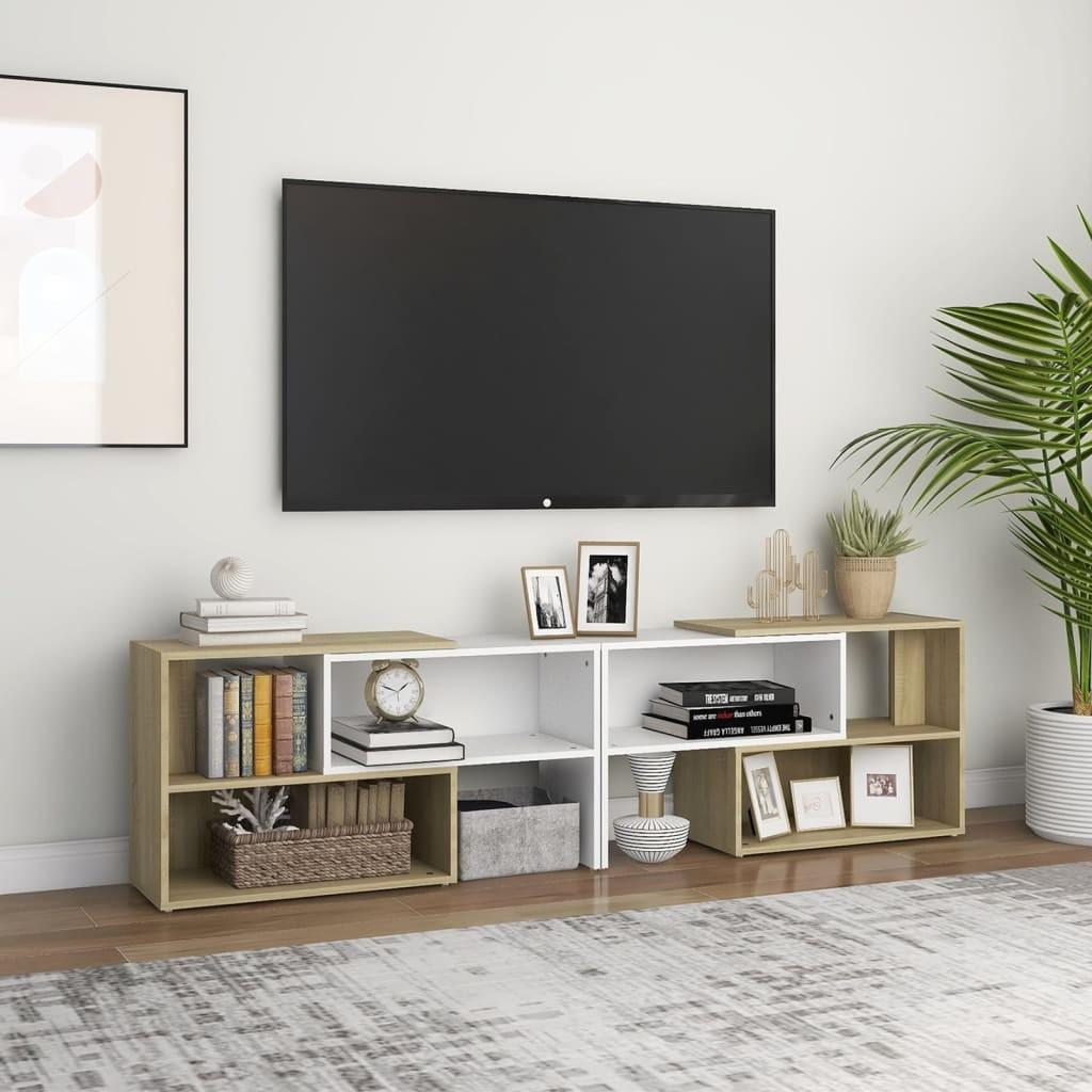 Tv-skab 149x30x52 cm spånplade hvid og sonoma-eg