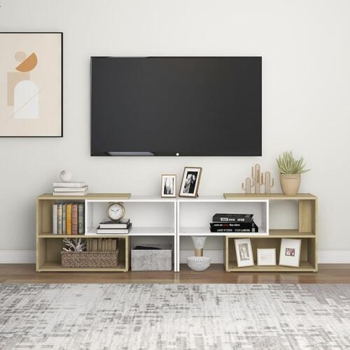 Tv-skab 149x30x52 cm konstrueret træ hvid og sonoma-eg