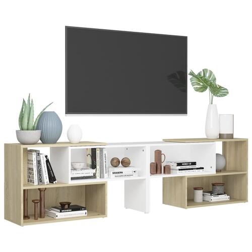 Tv-skab 149x30x52 cm spånplade hvid og sonoma-eg