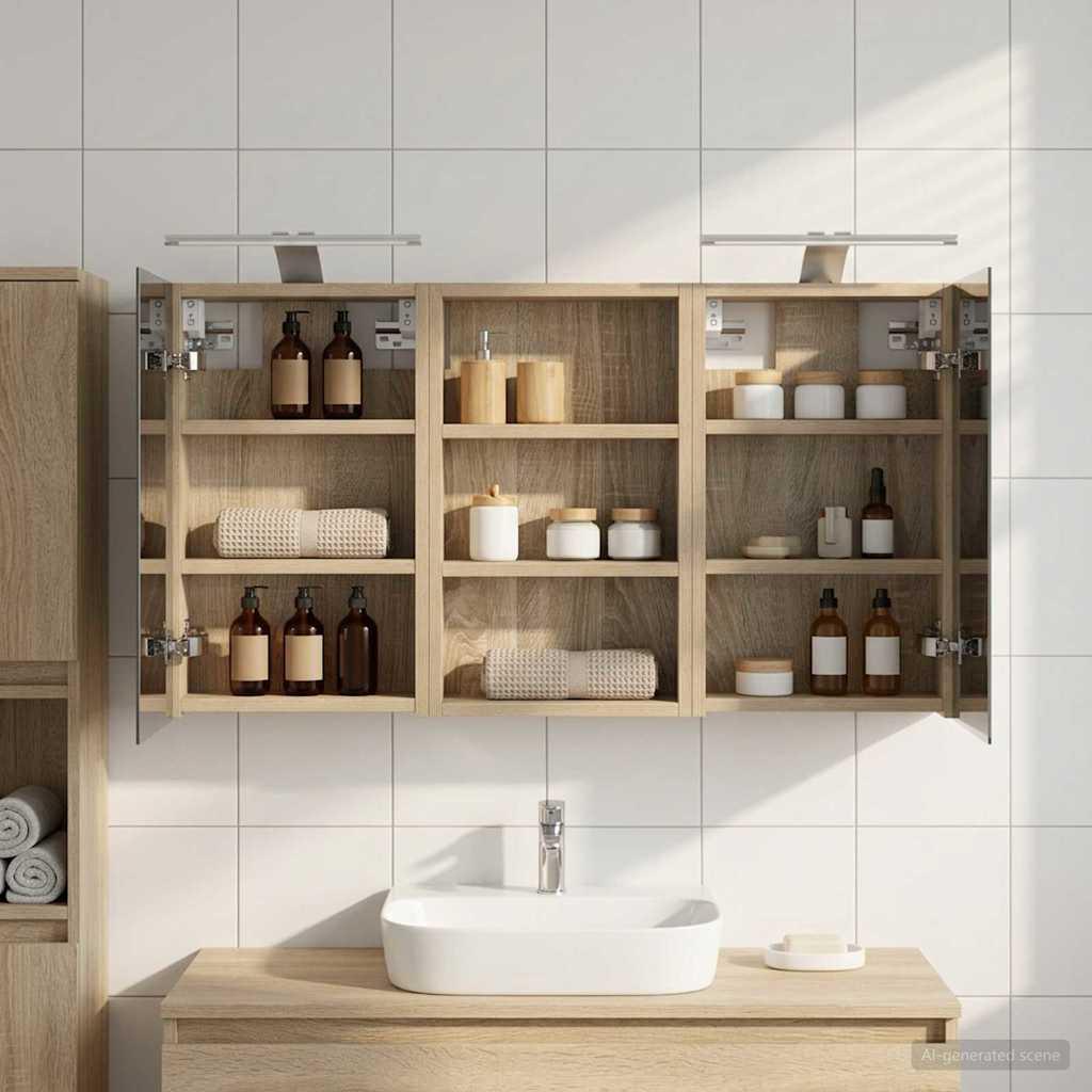 Badeværelsesskabsæt 3 stk 90 x 10,5 x 50 cm Konstrueret træ billede