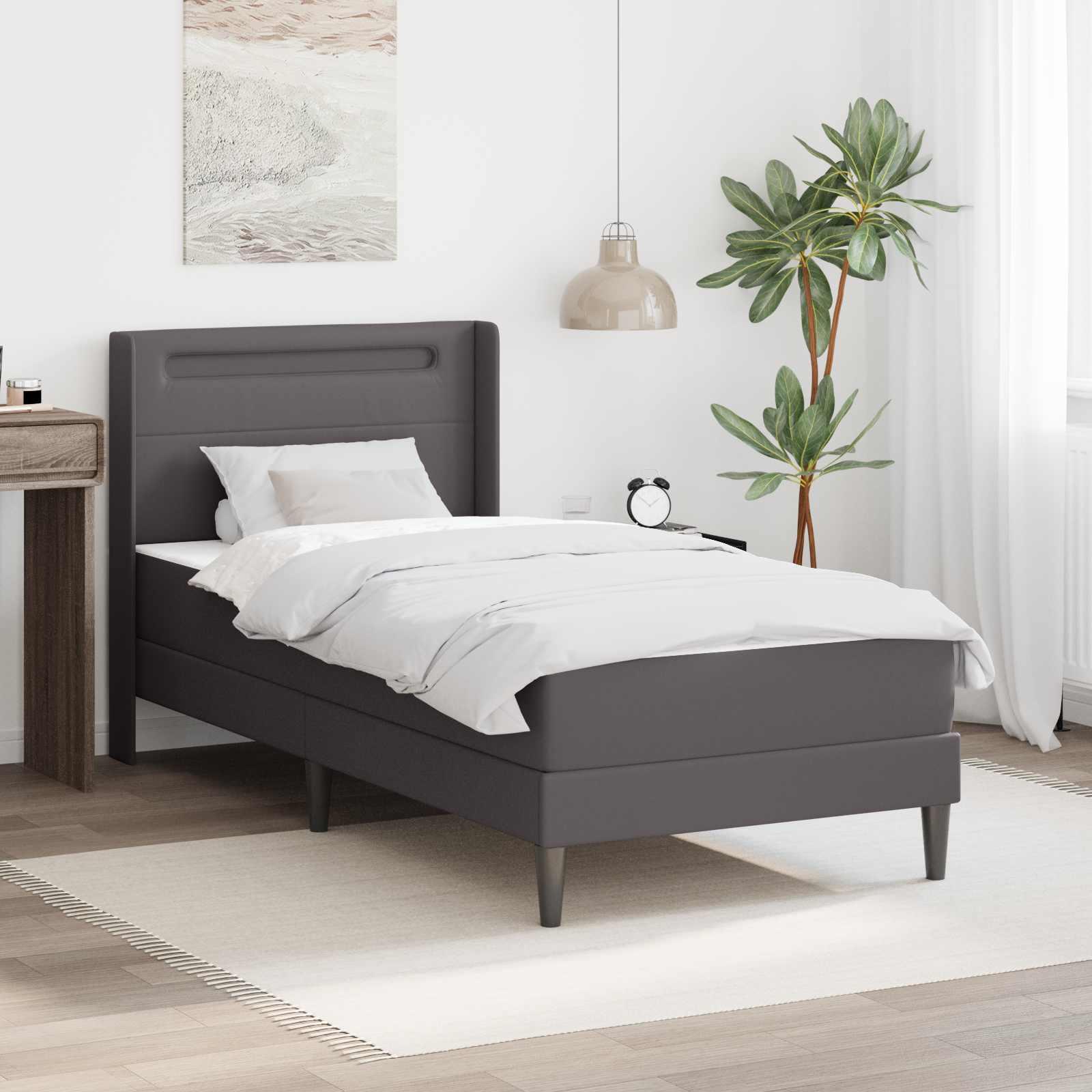 Sengeramme med madras Grå 90 x 200 cm Kunstlæder billede