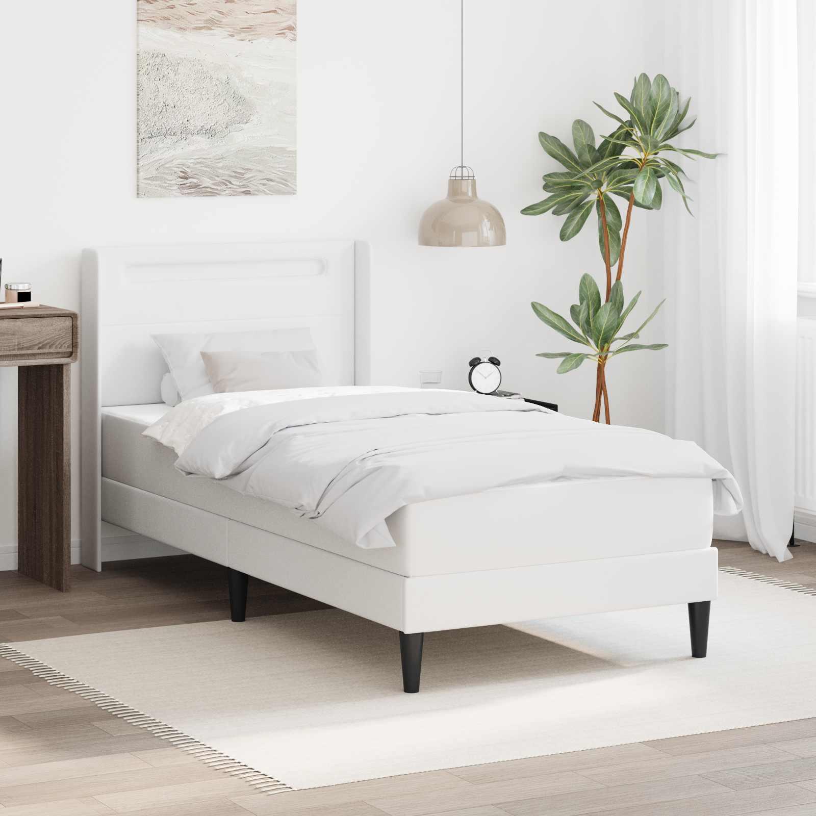 Sengeramme med madras Hvid 80 x 200 cm Kunstlæder billede