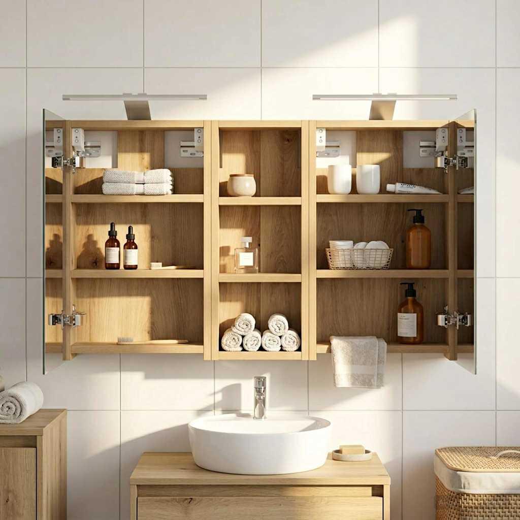 Badeværelsesskabsæt 3 stk 80 x 10,5 x 50 cm Konstrueret træ billede