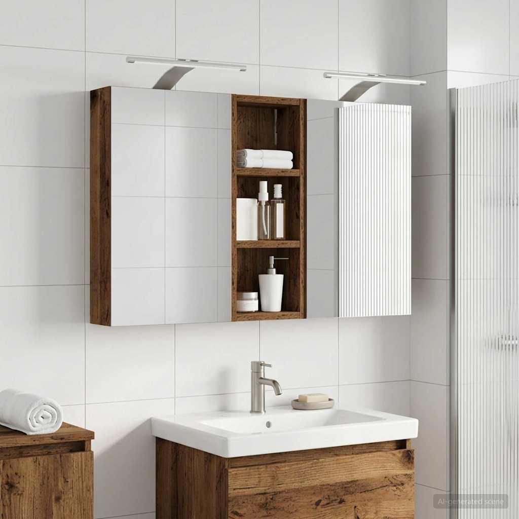 Badeværelsesskabsæt 3 stk 80 x 10,5 x 50 cm Konstrueret træ billede