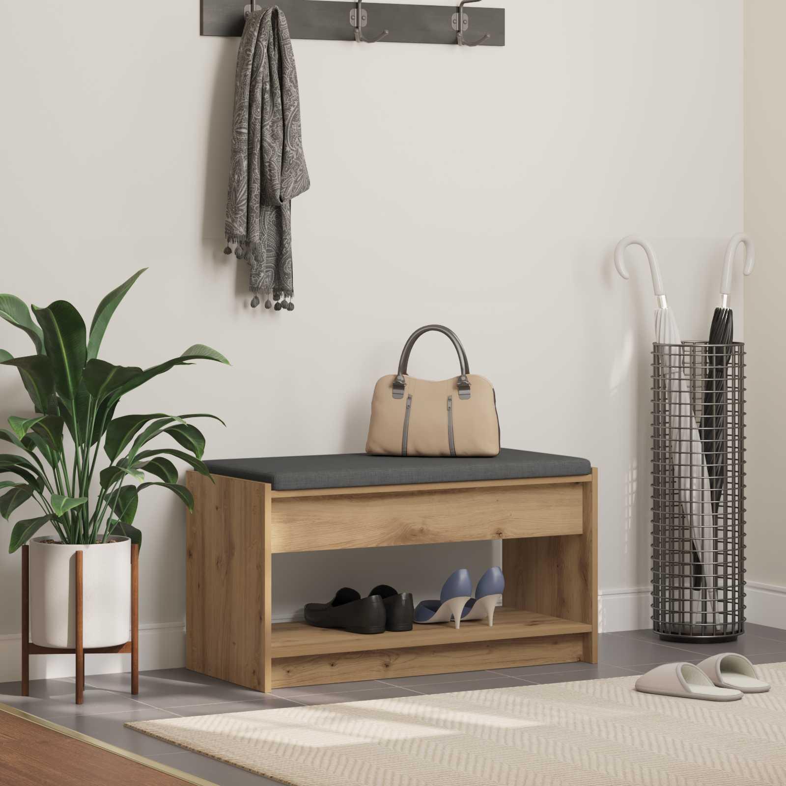 Hallbænk Artisan Eg 83 x 38 x 45 cm Kunstigt træ og stof billede