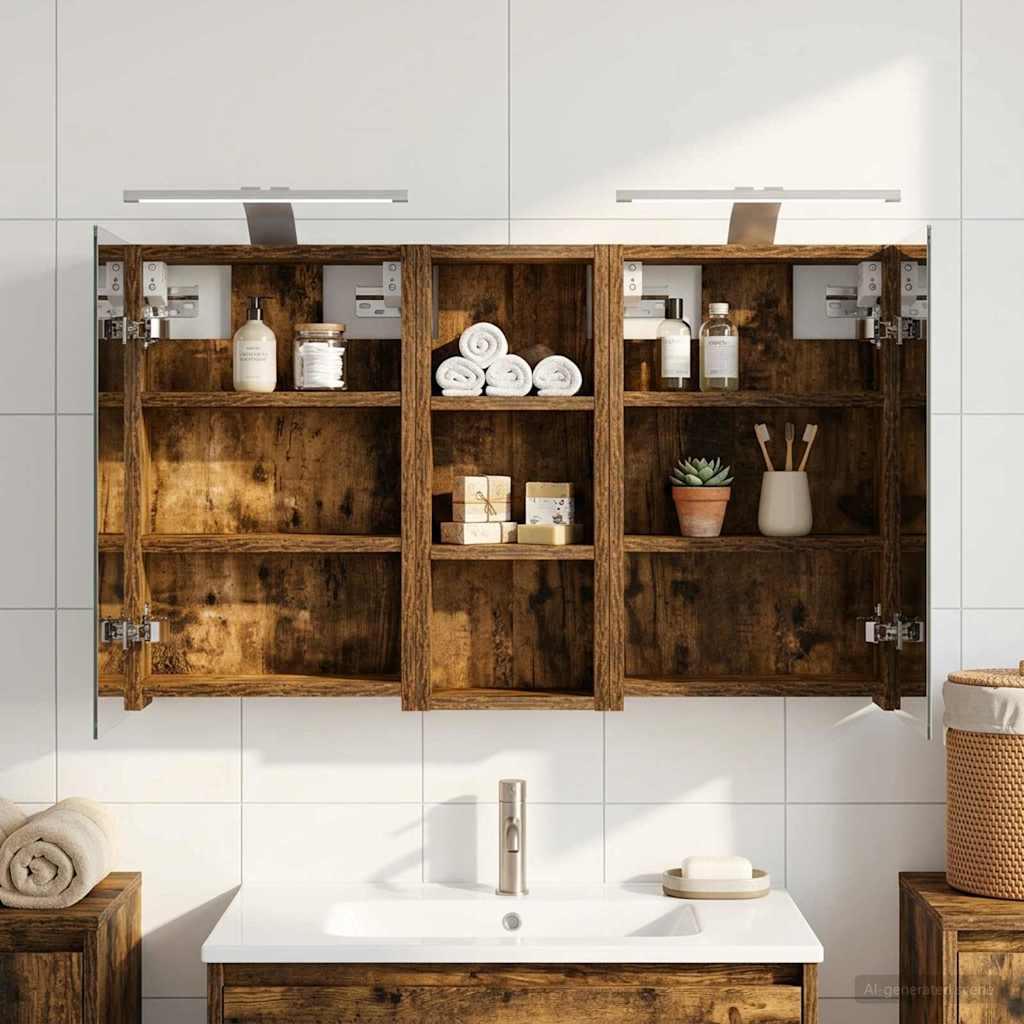 Badeværelsesskabsæt 3 stk 80 x 10,5 x 50 cm Konstrueret træ billede