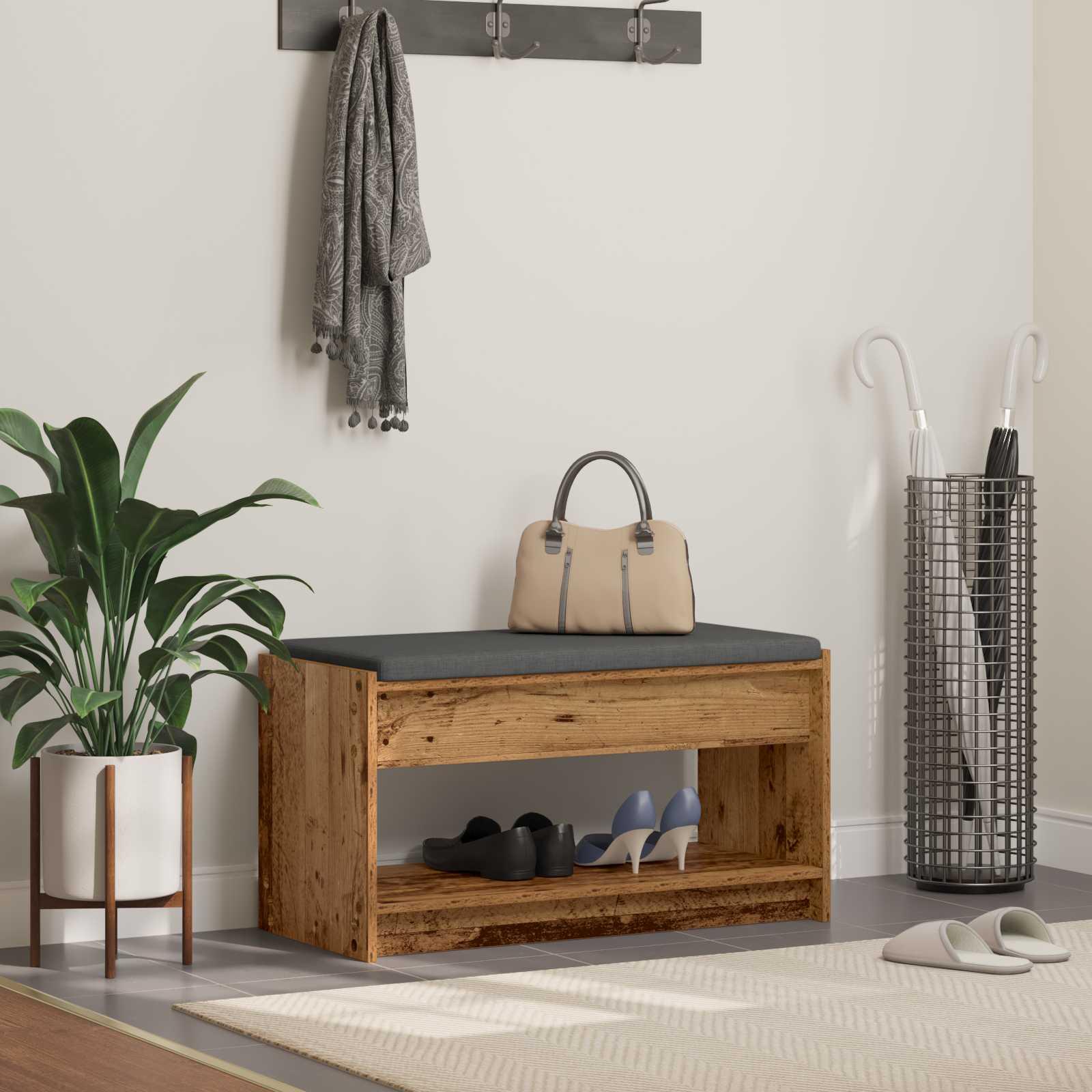Hallbænk Gammelt træ 83 x 38 x 45 cm Kunstigt træ og stof billede