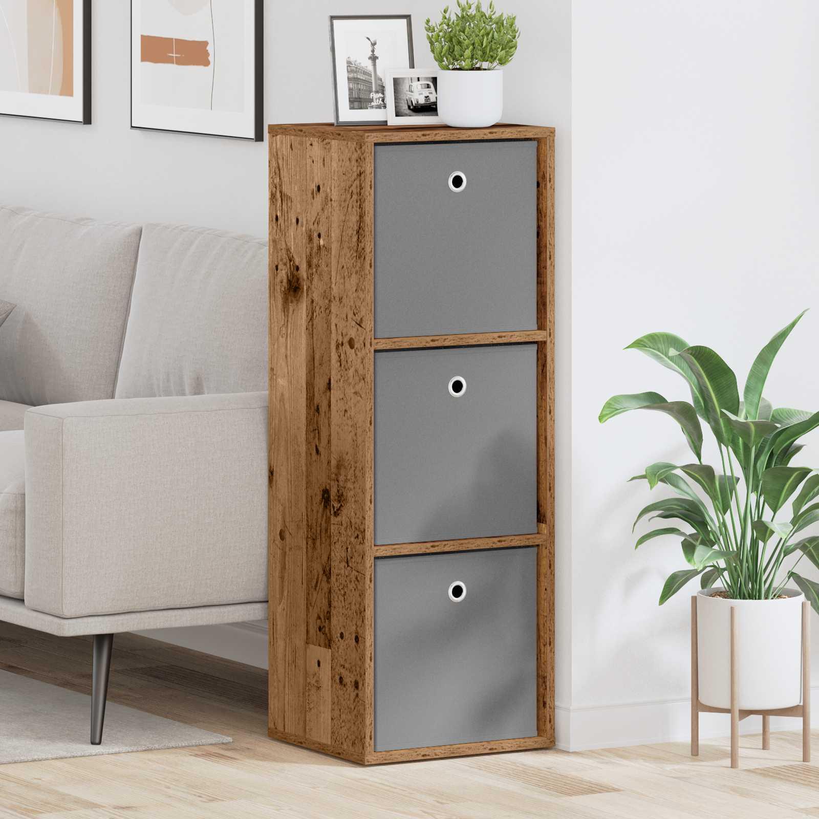 Sidebord med skuffe Gammelt træ 35 x 32 x 99,5 cm billede